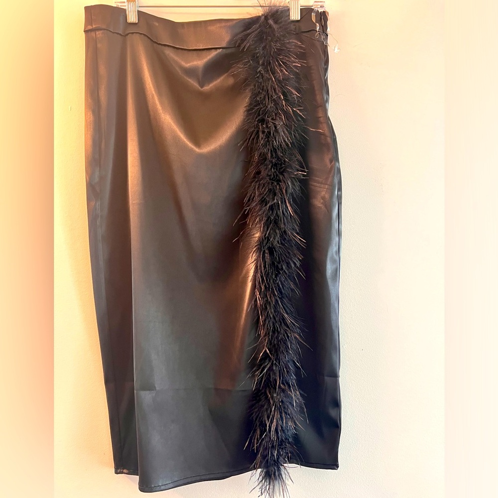 Black Satin Skirt with Feathers detail. Akira NWT